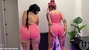 Huge boobs jump over shaking ass in belly fetish tease