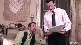 blonde maid big saggy tits tricked anal dp mmf boss friend