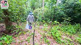 thai teen picks mushrooms in forest and ends up surprised