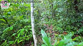 thai teen picks mushrooms in forest and ends up surprised