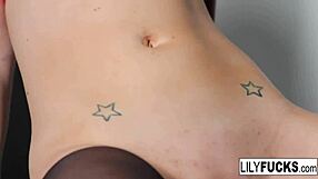 lily stuffs dildo up her ass while toying pussy