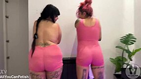 Huge boobs jump over shaking ass in belly fetish tease