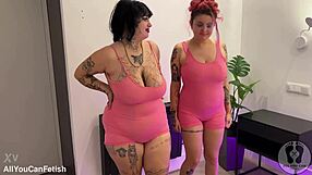 Huge boobs jump over shaking ass in belly fetish tease