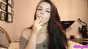 xo bunny brunette latina blows blue eyed smoke your way