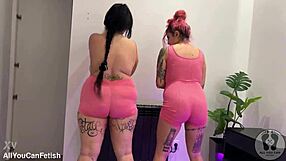 Huge boobs jump over shaking ass in belly fetish tease