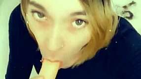 SHEmale Slut Drops to Knees Craving Horny Cock Worship Adoration