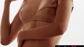 perfect brunette teen ariel slowly undresses lingerie showing shaved pussy and natural tits