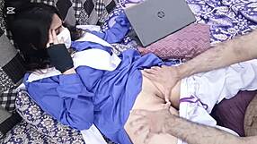 Desi Coed Spreads for Stepbrother While Porn Plays on Laptop