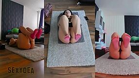 curvy latina milf flexes naked in gym yoga stretching ass shaking triple cam