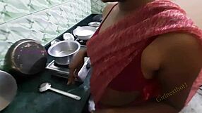 indian bhabi in red saree gets kitchen fuck from devar