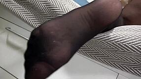 blonde milf diana black teases with pantyhose footjob blowjob?