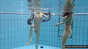 shaved big tits brunette teases tight pussy underwater