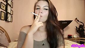 xo bunny brunette latina blows blue eyed smoke your way