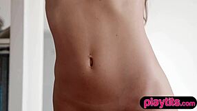 ukrainian milf brunette strips to show big tits petite nude body