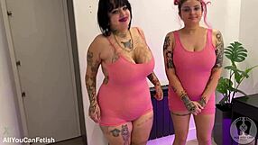 Huge boobs jump over shaking ass in belly fetish tease