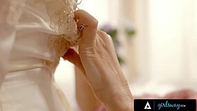 Cougar Julia Ann Teases Blonde Bride Carolina Sweets with Lingerie Fingering and Face Sitting