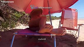 ebony oils up married latina's fat ass on beach then fingers gaping holes