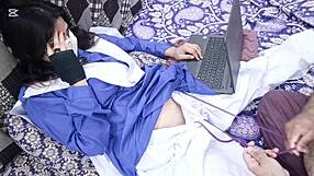 Desi Coed Spreads for Stepbrother While Porn Plays on Laptop