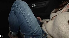 college slut screams in risky public car dogging with boyfriend