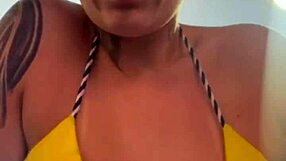 training alone in tiny thong bikini at beachfront gym got me dripping wet down my legs like ocean spray