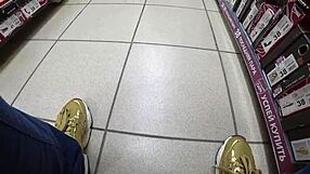 voyeur spies gorgeous ass under skirt and nylon legs in shoe store