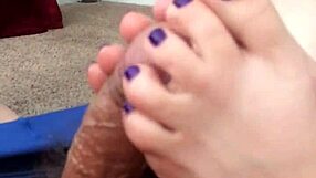 Purple Toes Grip Cock in Teasing Footjob Frenzy