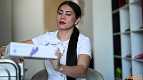 nurse in shiny latex gloves teases patient with rubber fetish asmr whispers
