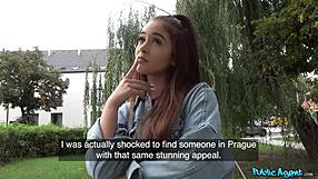 Public agent films beautiful celebrity lookalike sucking stranger's cock outdoors pov