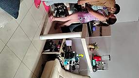 spying on horny stepmom's naked kitchen romp