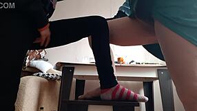 Student tempts milf to masturbate on chairs together