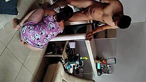 spying on horny stepmom's naked kitchen romp