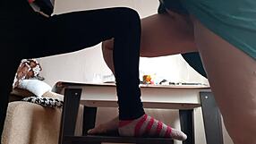 Student tempts milf to masturbate on chairs together