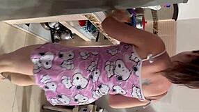 spying on horny stepmom's naked kitchen romp