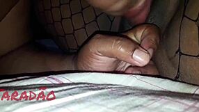 He pumps hot cum into the moaning ebony beauty's eager mouth during homemade fun
