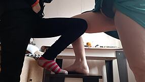 Student tempts milf to masturbate on chairs together