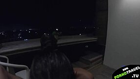 Petite Thai Girlfriend Sucks Horny Boyfriend's Cock on Balcony Before Swallowing Cum