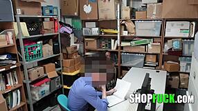strict security guard punishes black busty babe for stealing in shop