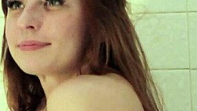 scarlett johnson gags on cock in shower piss deepthroat choke blowjob with skinny big tits