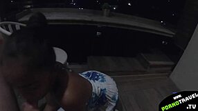Petite Thai Girlfriend Sucks Horny Boyfriend's Cock on Balcony Before Swallowing Cum
