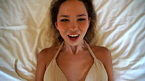 Skinny tropical asian blonde squirting from doggystyle pounding tight pussy!