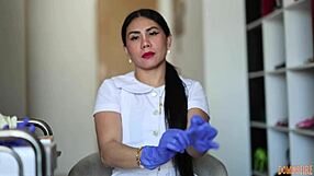 nurse in shiny latex gloves teases patient with rubber fetish asmr whispers