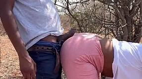 Black ebony with big pussy takes monster cock creampie in forest pickup