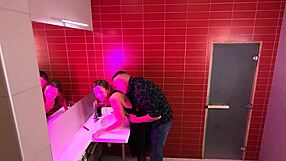 hidden cam catches teen fucking stranger creampie in nightclub public toilet