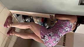 spying on horny stepmom's naked kitchen romp