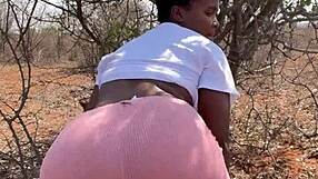 Black ebony with big pussy takes monster cock creampie in forest pickup