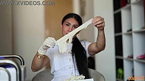 nurse in shiny latex gloves teases patient with rubber fetish asmr whispers