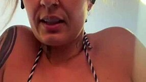 training alone in tiny thong bikini at beachfront gym got me dripping wet down my legs like ocean spray