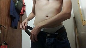 Skinny young amateur masturbates in bathroom toilet