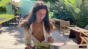 Friend Cums on Face in Cafe for Sperm Eating Public Cumwalk Flashing Skirt