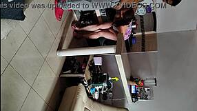 spying on horny stepmom's naked kitchen romp
